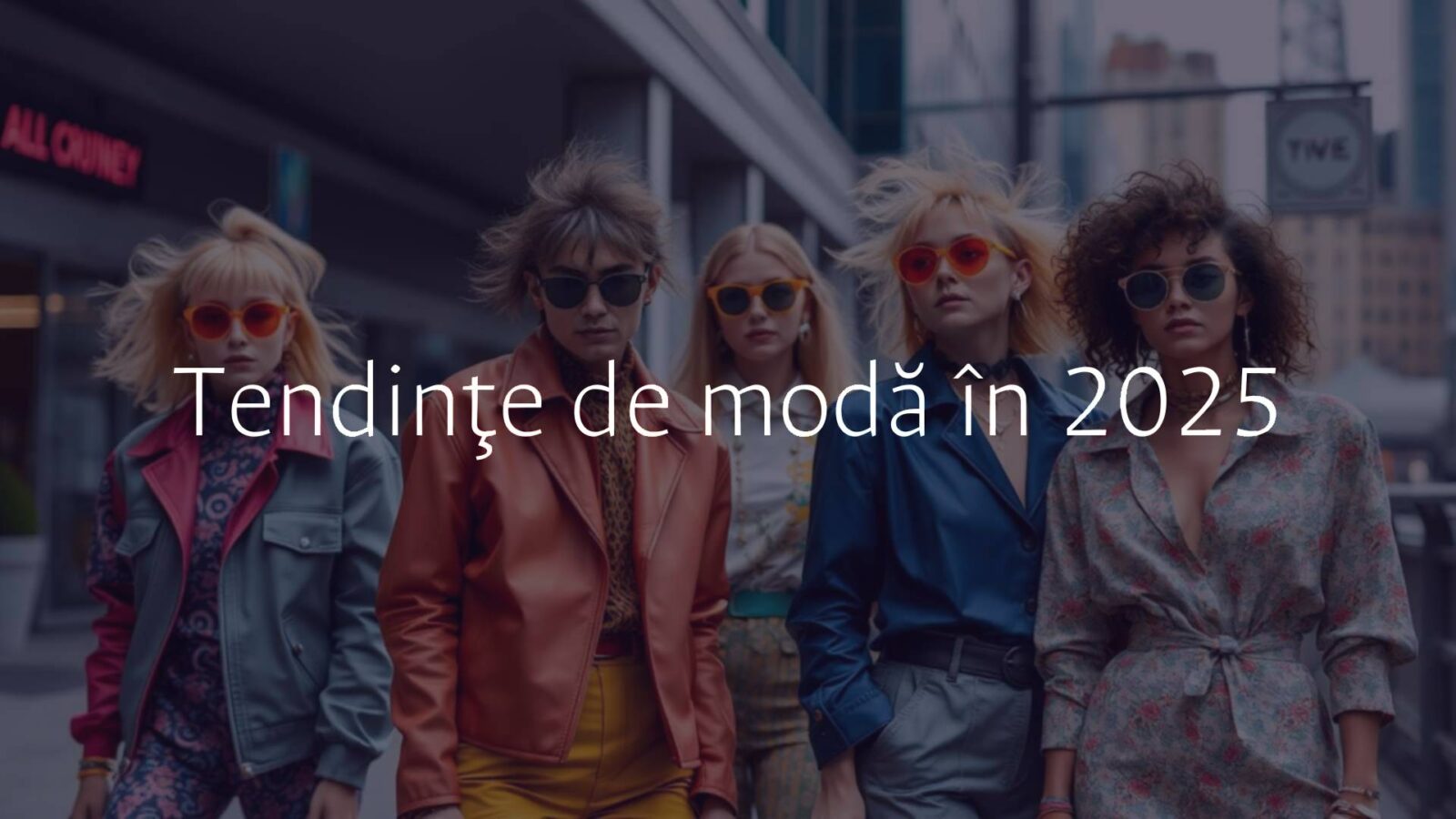 Fashion trends 2025, mix of retro and futuristic styles, colorful and expressive outfits, sustainable materials, urban background, modern vibe.