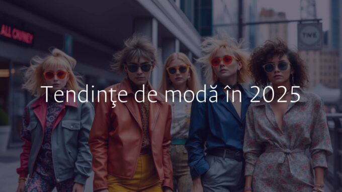 Fashion trends 2025, mix of retro and futuristic styles, colorful and expressive outfits, sustainable materials, urban background, modern vibe.