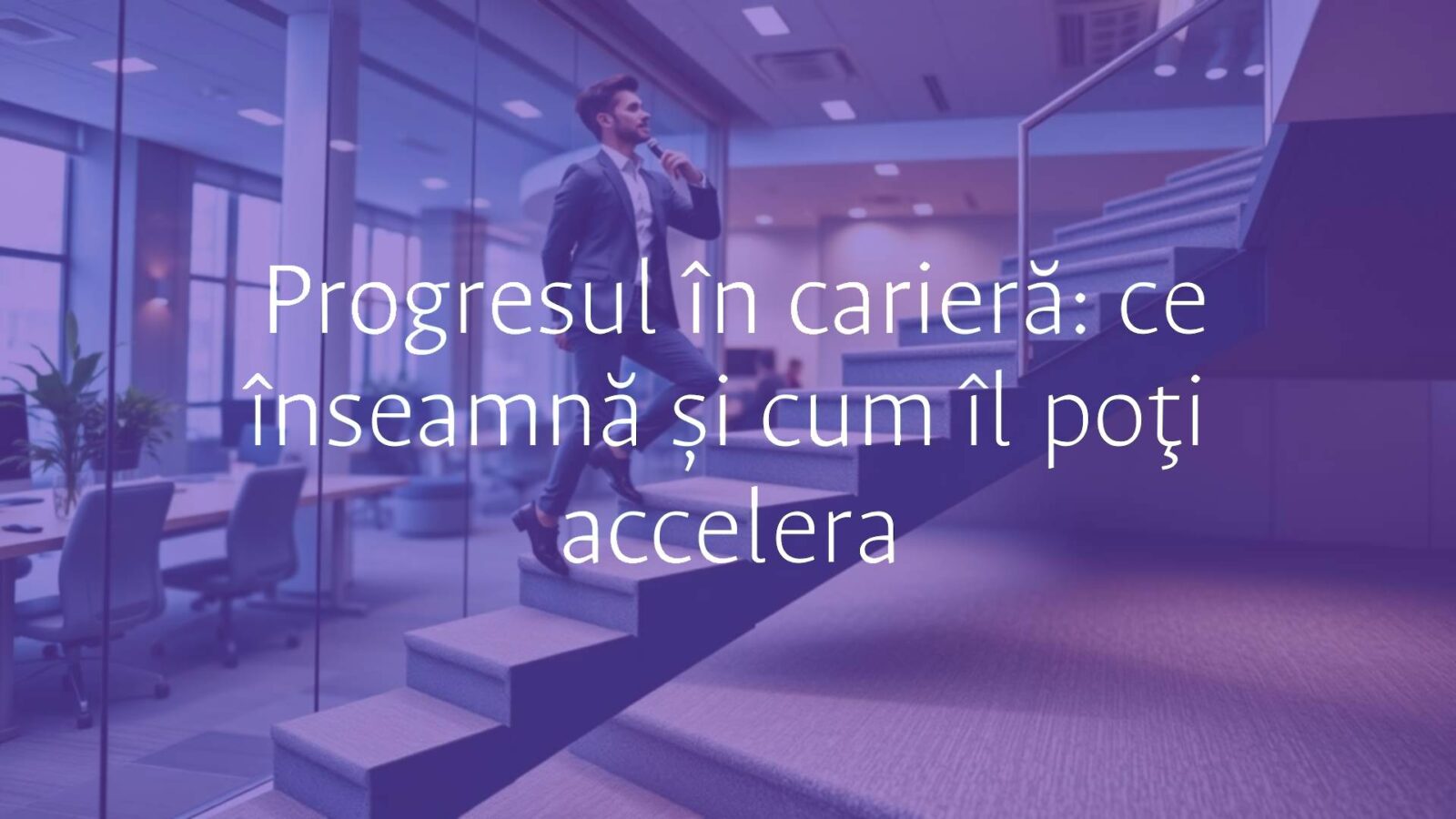 A professional climbing a staircase made of career milestones, modern office background, motivational atmosphere, realistic style.