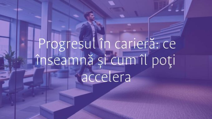 A professional climbing a staircase made of career milestones, modern office background, motivational atmosphere, realistic style.