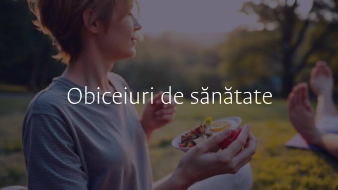 A person practicing healthy habits, featuring a balanced breakfast, morning yoga, and a serene natural background, warm and inviting atmosphere, realistic.