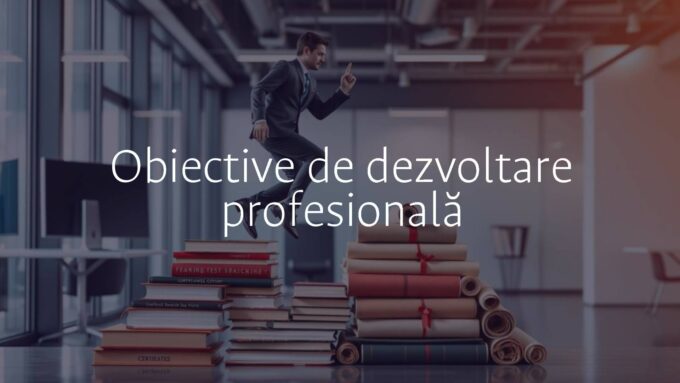 A professional person climbing a staircase made of books and certificates, symbolizing career growth, modern office background, bright and motivational atmosphere, realistic.