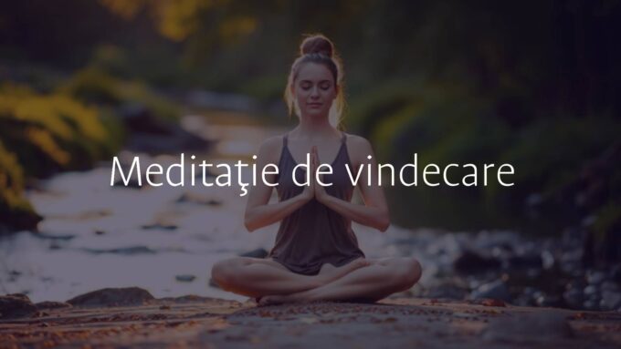 Serene woman meditating in lotus position, surrounded by soft glowing light, nature backdrop with gentle stream, peaceful and healing atmosphere, realistic.