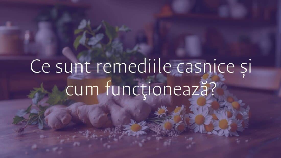 Assorted medicinal herbs and home remedies on a wooden table, honey jar, ginger root, chamomile flowers, natural healing, cozy kitchen setting, warm lighting.