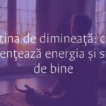 A peaceful morning routine, person meditating at sunrise, cozy home environment, warm lighting, realistic.