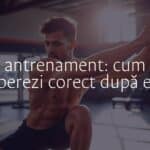 A tired but happy athlete stretching after workout, gym setting, natural light, realistic.