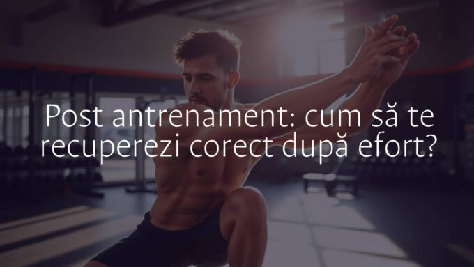 A tired but happy athlete stretching after workout, gym setting, natural light, realistic.